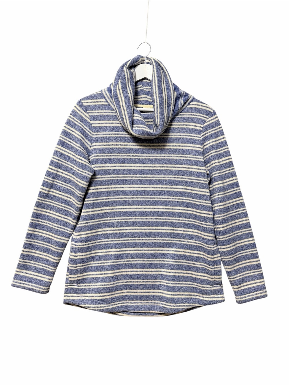 L.L. Bean Funnel Neck Pullover Fleece Sweatshirt Tunic Size Medium Blue Striped